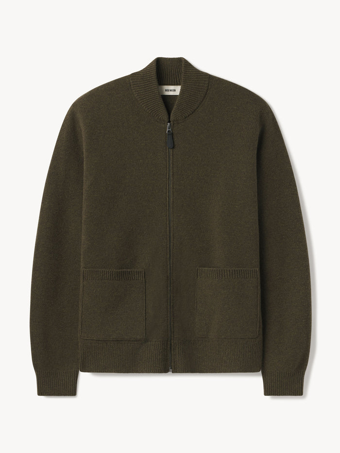 Field Olive Heritage Wool Zip Cardigan - Product Flat