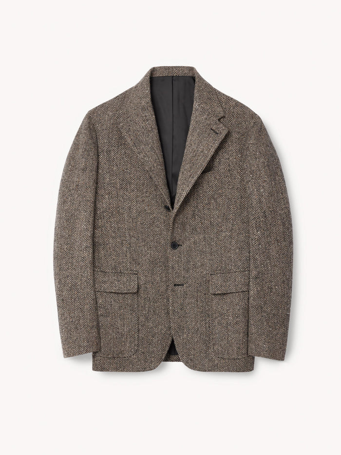 Bronze/Black Donegal Herringbone Tweed Countryman Jacket - Product Flat