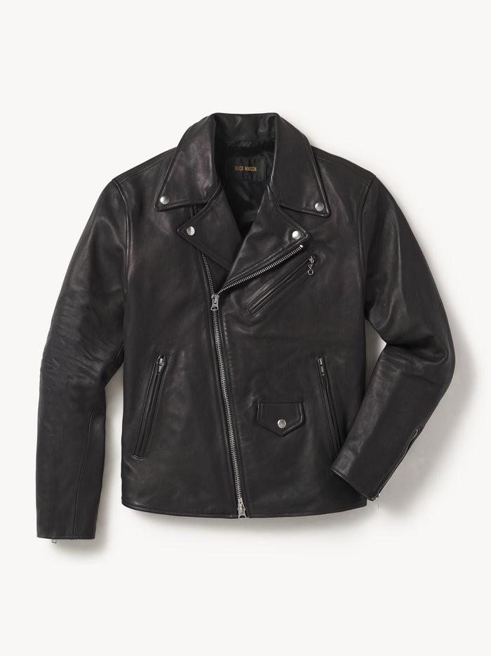 Black Leather Bruiser Moto Jacket - Product Flat