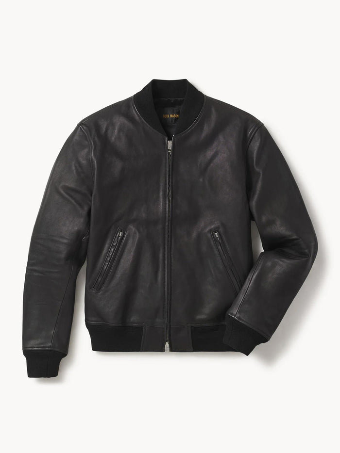 Black Leather Bruiser Bomber - Product Flat