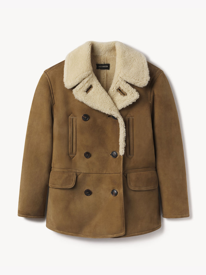 Bronze Brown Roper Shearling Peacoat - Product Flat