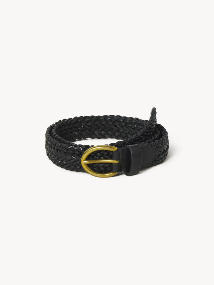 Black Braided Leather Belt - Product Flat