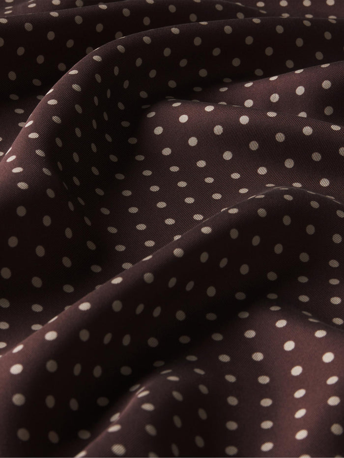 Pin Dot Italian Silk Scarf - Brown - Closeup