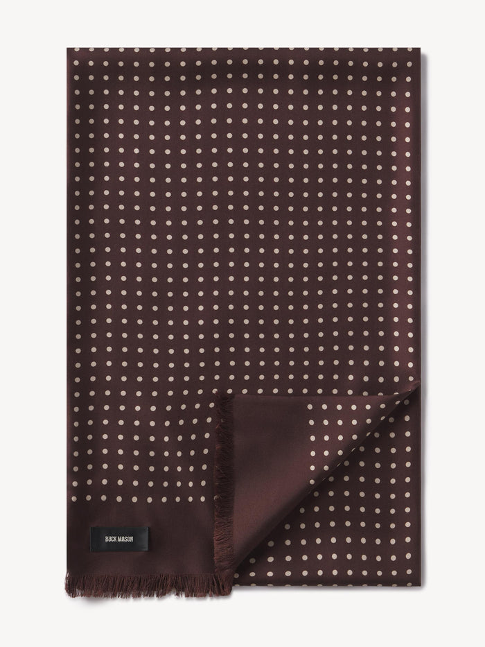 Brown Pin Dot Italian Silk Scarf - Product Flat