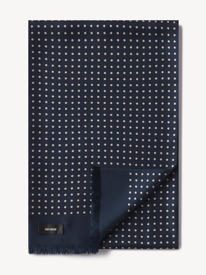 Navy Pin Dot Italian Silk Scarf - Product Flat