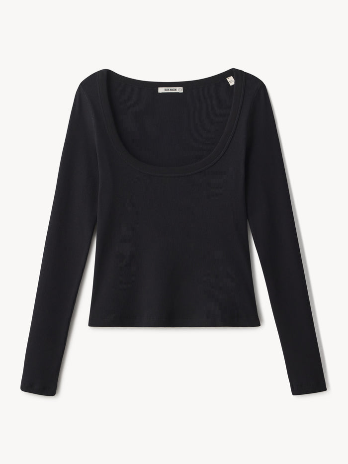 Black Surplus Rib L/S Scoop Neck Tee - Product Flat