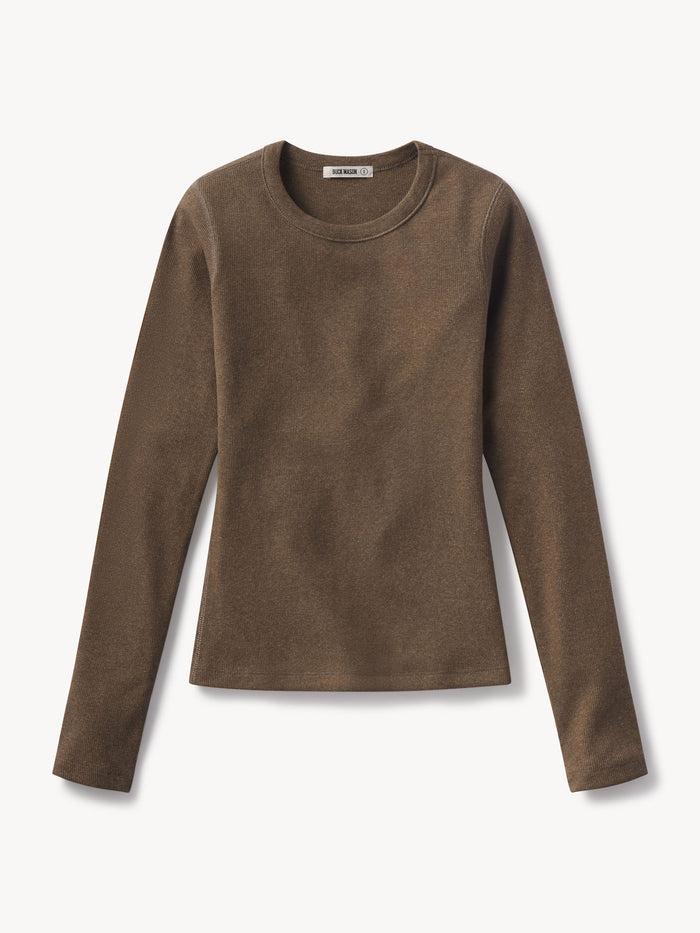 Marled Bronze Surplus Rib L/S Crew - Product Flat