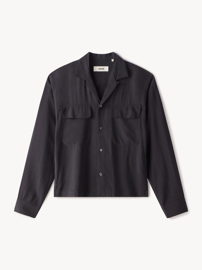 Soft Black Silken Twill Studio Shirt - Product Flat