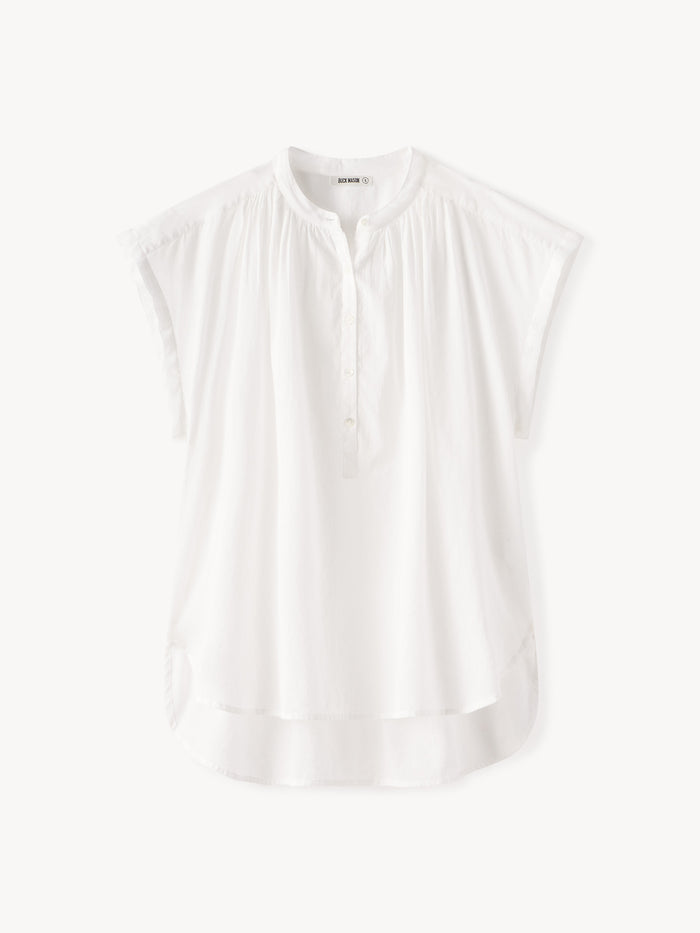 View of the White Heirloom Cotton Sleeveless Ojai Shirt