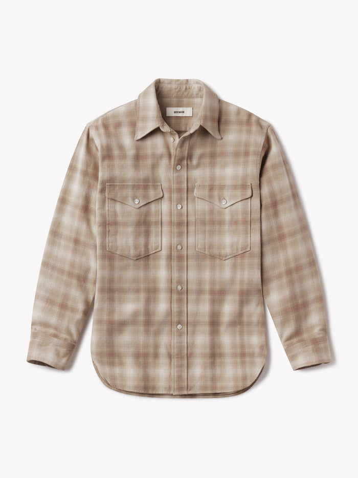 Baywood Shadow Plaid Brushed Flannel Overshirt - Product Flat