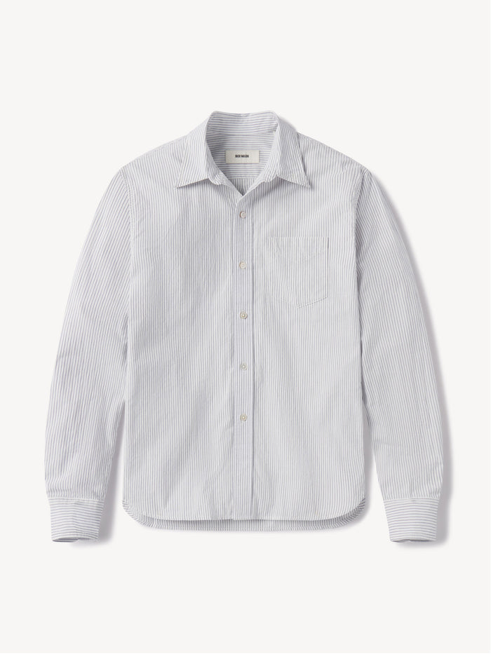 White/Navy Gallery Pinstripe Mainstay Cotton Shirt - Product Flat