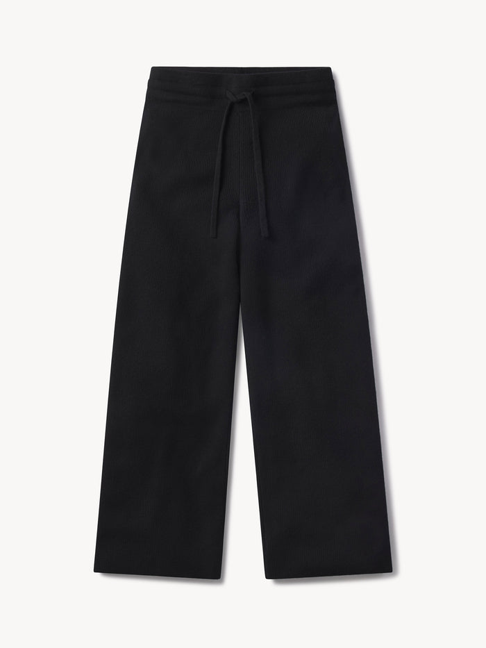 Black Lounge Wool Wide Leg Pant - Product Flat