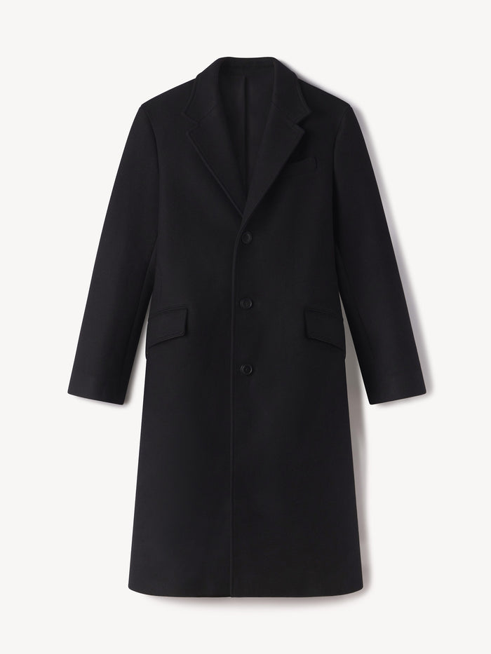 Black Italian Virgin Wool Topcoat - Product Flat