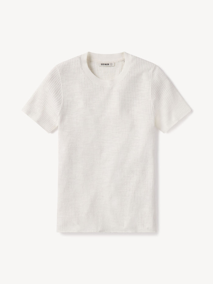 Pictures of Soft White Coastal Linen Rib Tee from a variety of angles