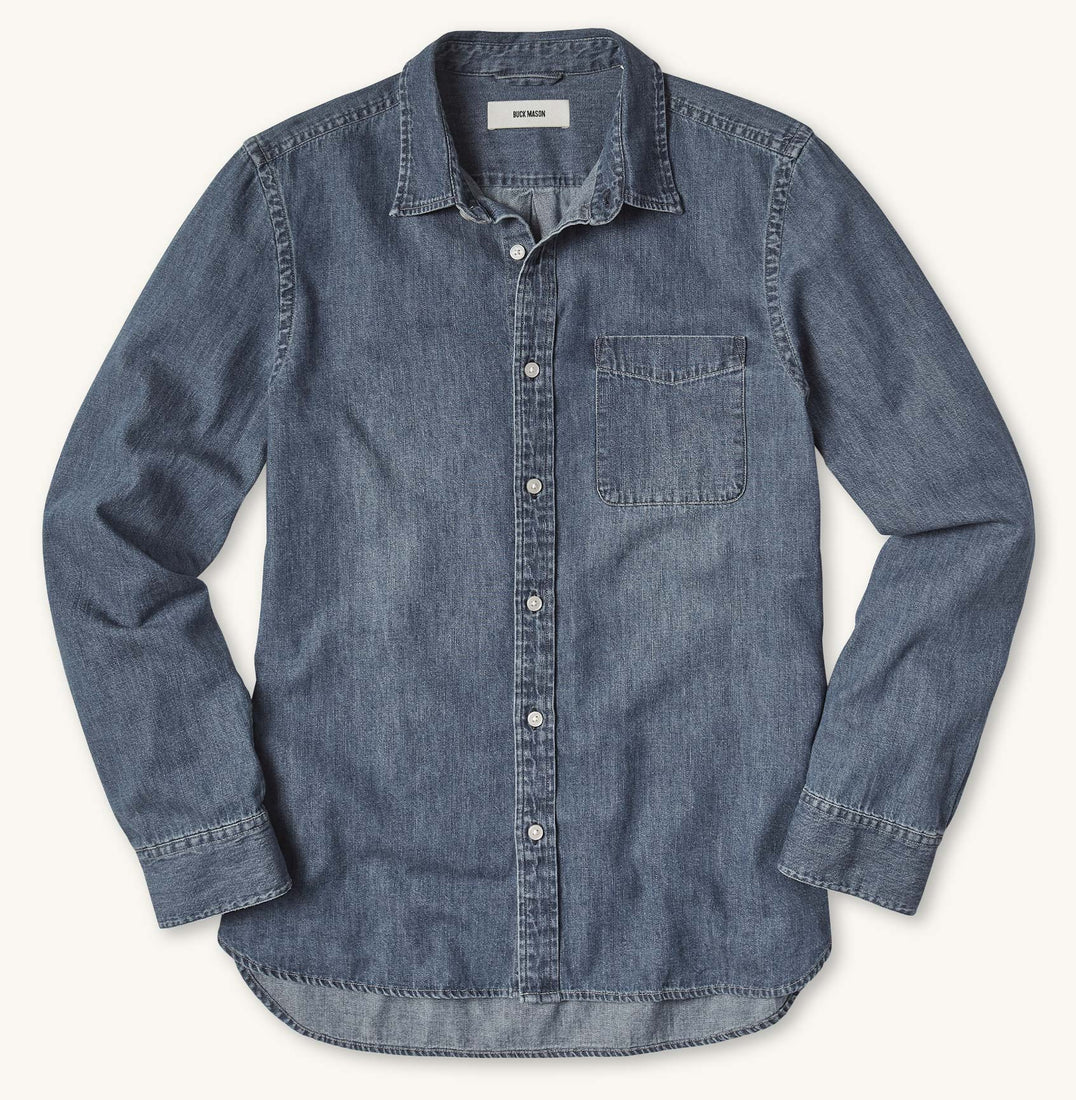 M003 Medium Wash Denim Vintage One Pocket Shirt – Buck Mason