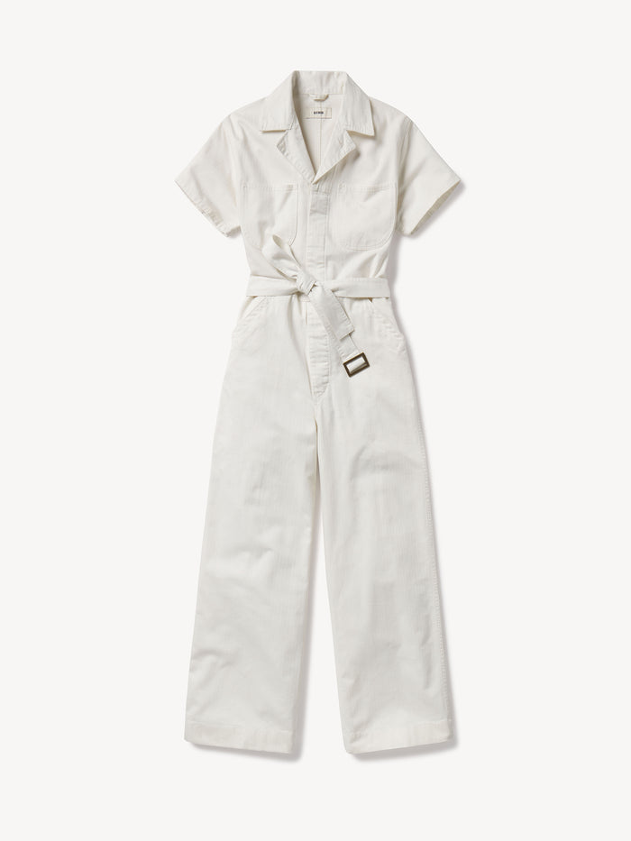 Natural Herringbone Twill S/S Utility Jumpsuit - Product Flat