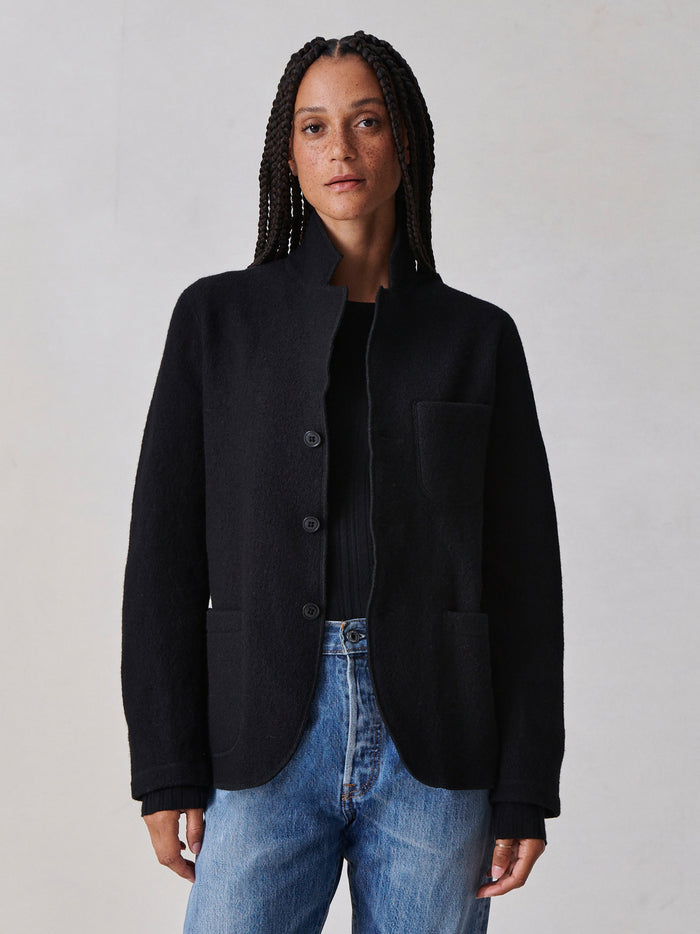 View of the Black Felted Wool Chore Coat