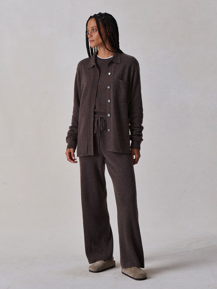 View of the Molasses Lounge Wool Wide Leg Pant