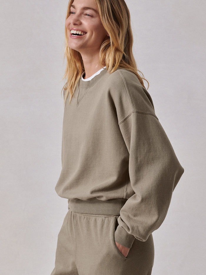 Model Wearing Birch Vintage Interloop Oversized Crew - Side