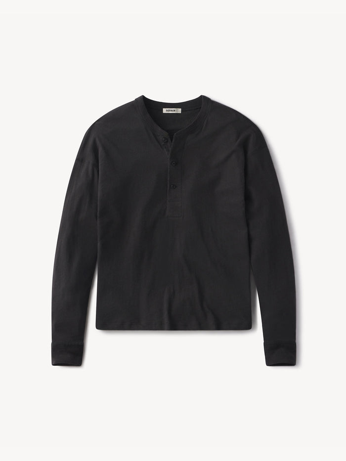 Soft Black Slub L/S Henley - Product Flat