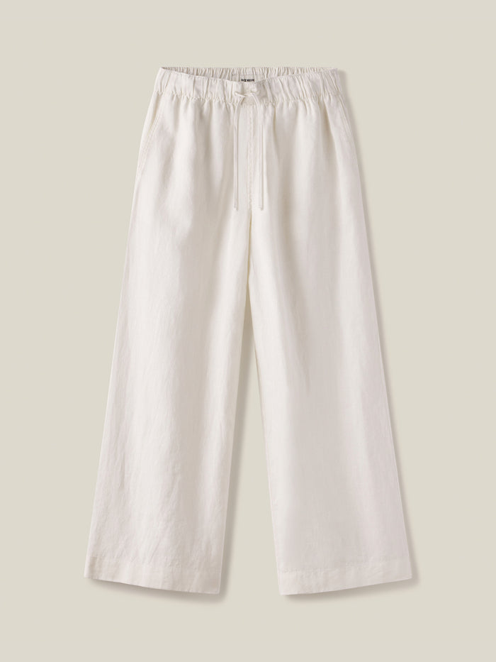 View of the White Crosshatch Linen Catalina Pant