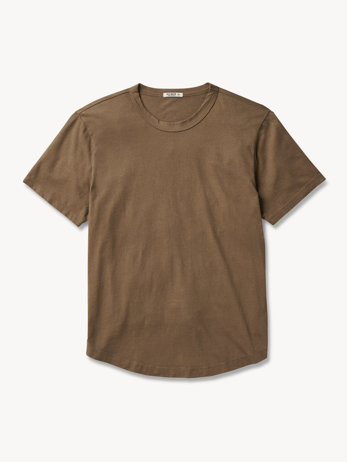 Dark Khaki Pima Tall Curved Hem Tee - Product Flat