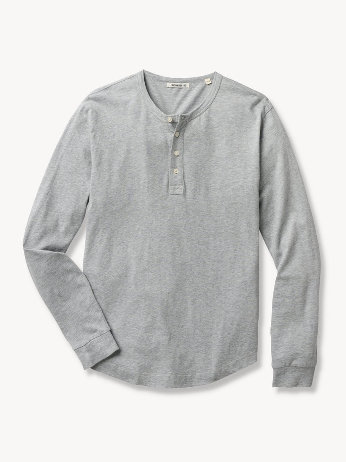 Heather Grey Pima Curved Hem Henley - Product Flat