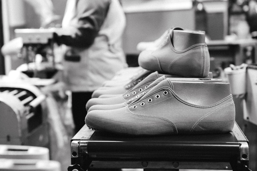 Once shaped onto a last, they’re inspected for any imperfections.