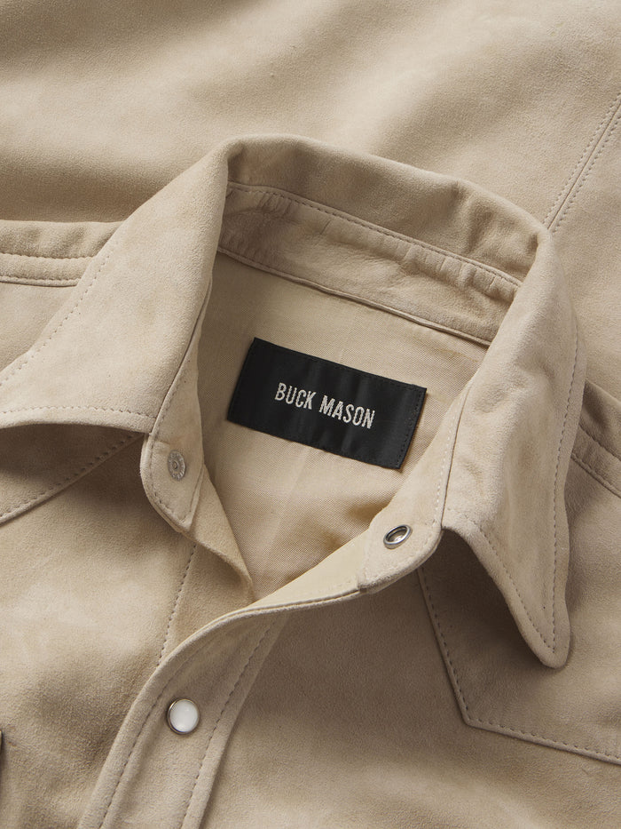 View of the Pistachio Shell Sea Ranch Suede Western Shirt