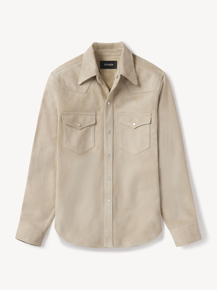 Pistachio Shell Sea Ranch Suede Western Shirt - Product Flat