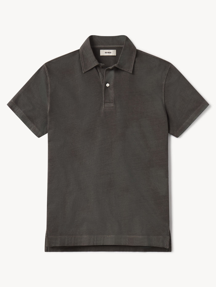 Slate Grey Venice Wash Sueded Cotton Polo - Product Flat