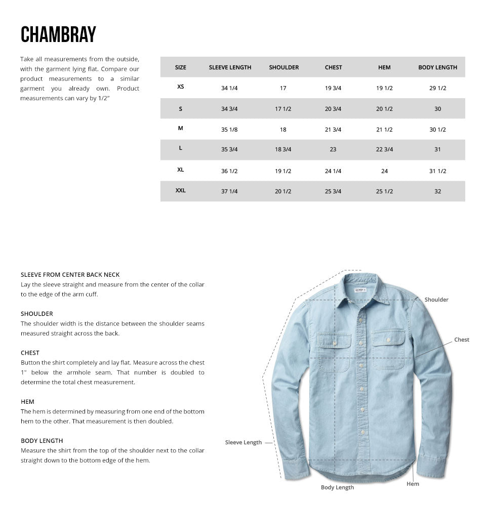 L005 Light Wash Chambray Work Shirt – Buck Mason