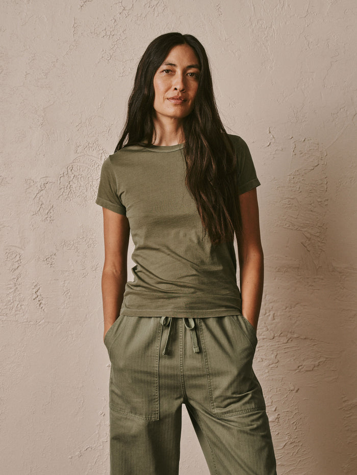 Burnt Olive Venice Wash Pima Slim Crew