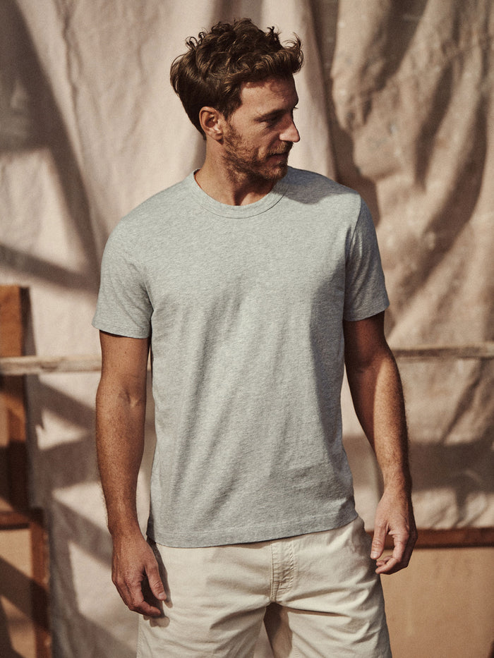 View of the Heather Grey Pima Classic Tee