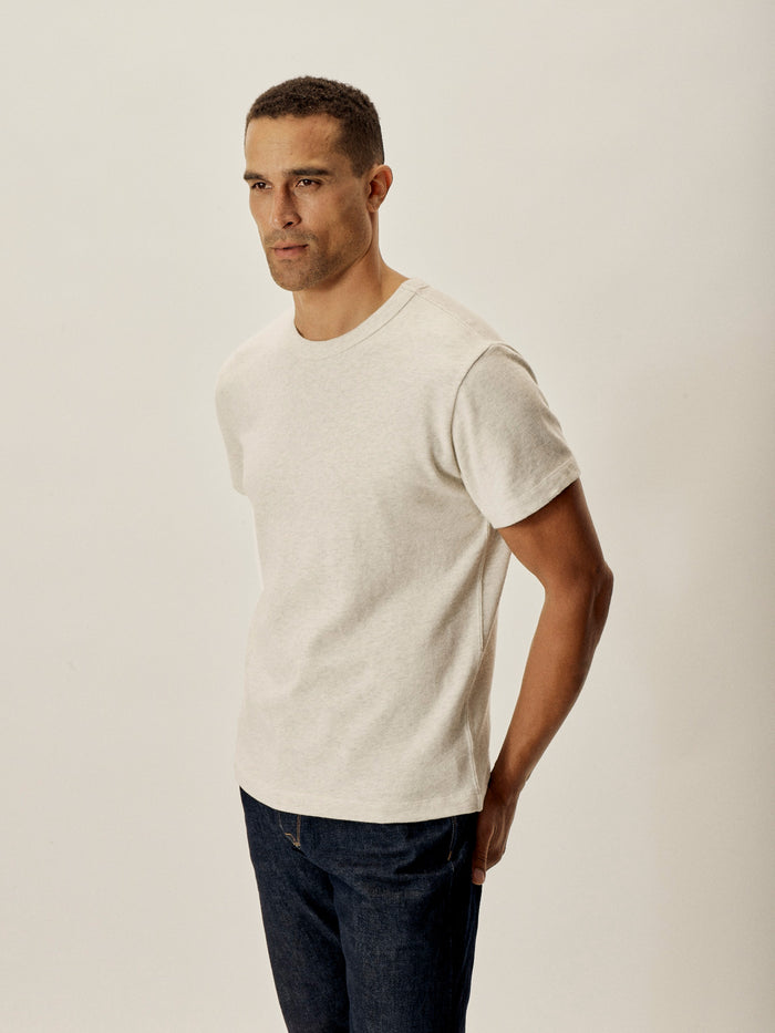 View of the Heather Oat Field-Spec Cotton Heavy Tee