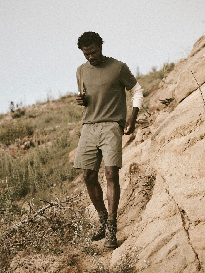 View of the Desert Olive Trail Parachute Ripstop Utility Short