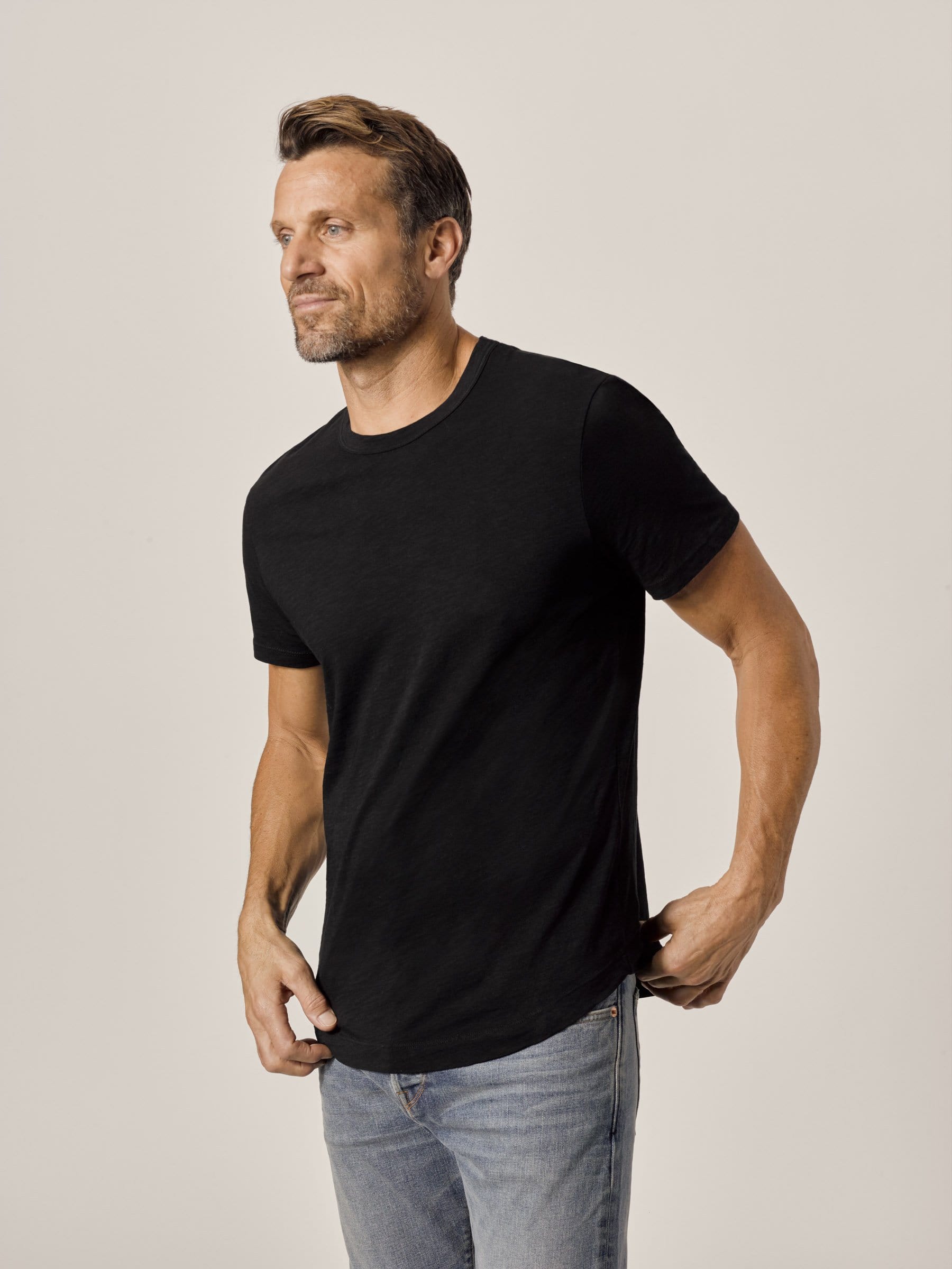 Black Slub Curved Hem Tee Buck Mason