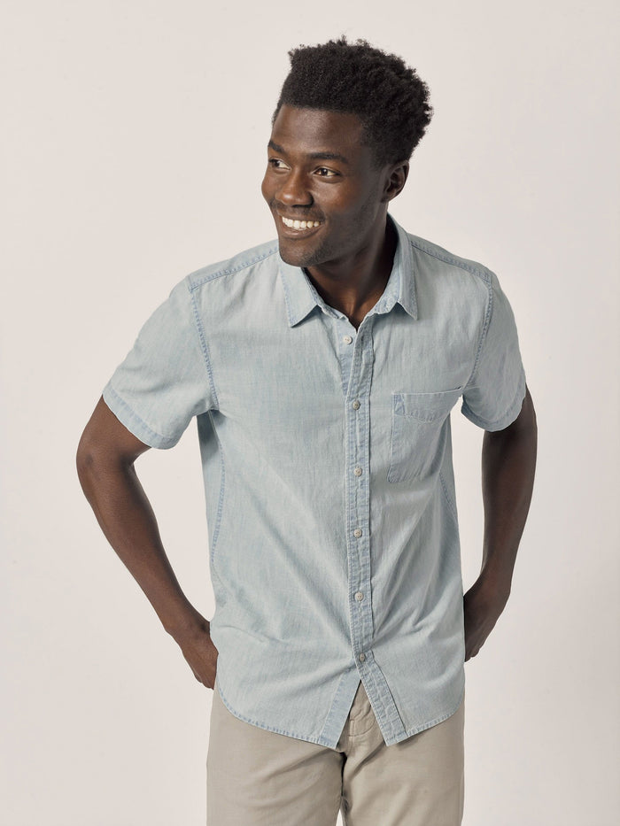 Model Light Wash Chambray SS One Pocket Shirt - Front