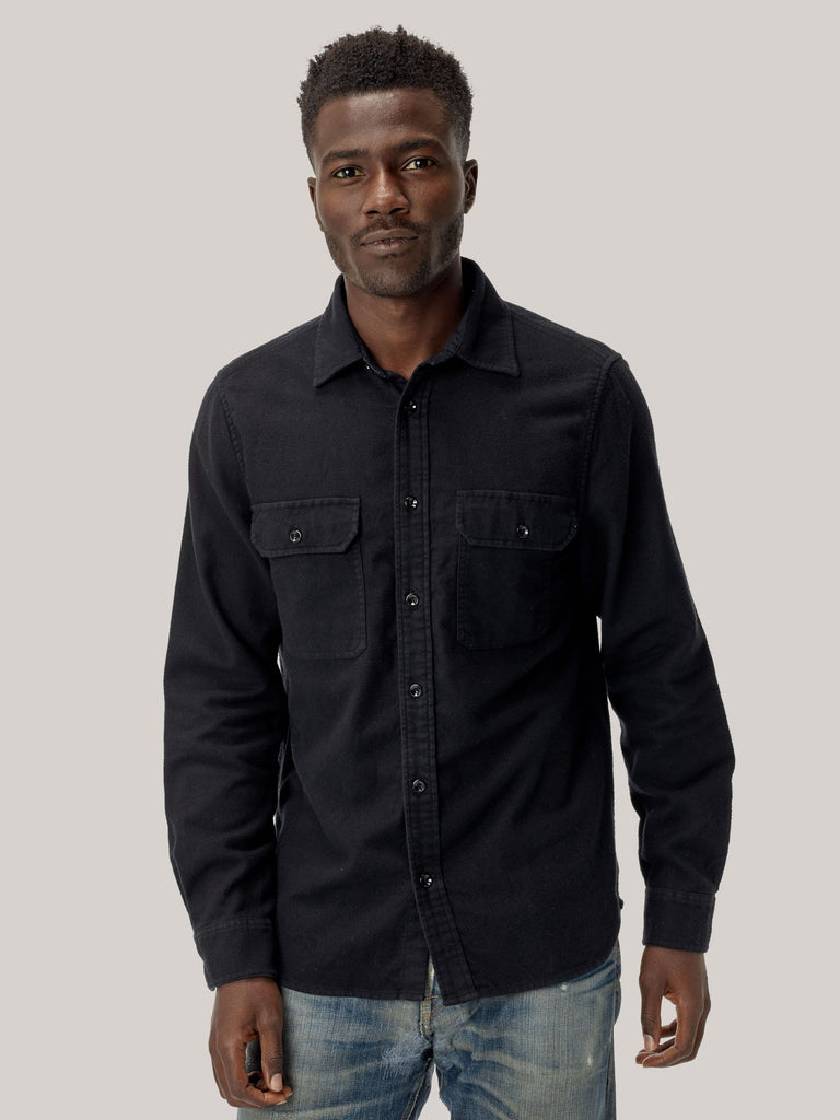 Black Brushed Flannel Two Pocket Shirt – Buck Mason