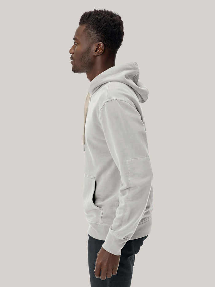 Model Wearing Natural Brushed Loopback Hooded Sweatshirt - Side