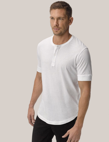 White Pima Short Sleeve Curved Hem Henley – Buck Mason