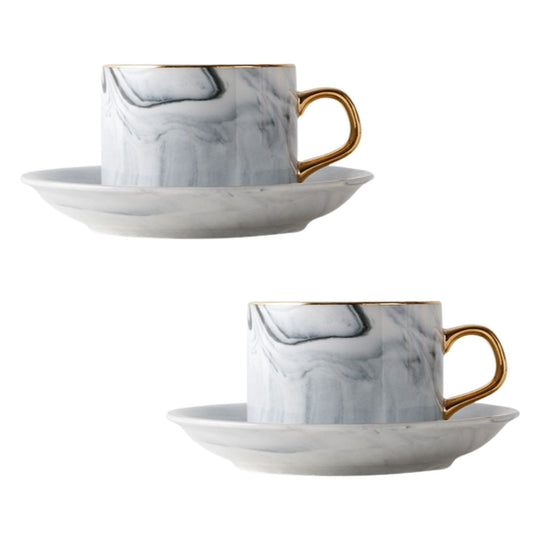 LOVER - Untertasse Set Rosa Goldhenkel – Tasse COFFEE Marmor Cappuccino