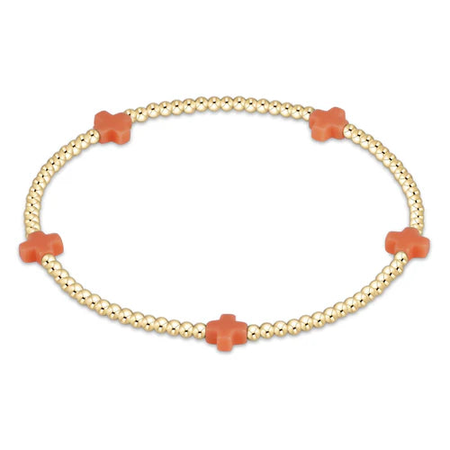 Enewton Signature Cross Small Gold Pattern 2mm Bead Bracelet- Coral