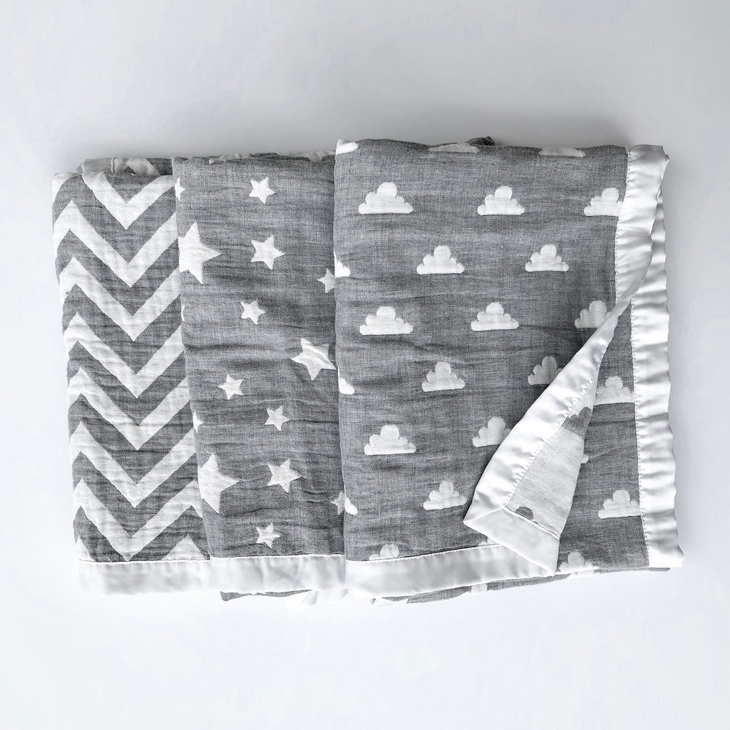Muslin Jacquard Baby Blankets in Chevron, Stars, and Clouds