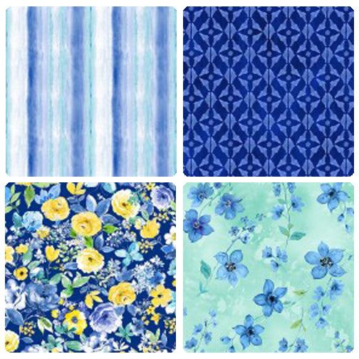 Blue Dense Romantic Florals Etchings Fabric by Michael Miller