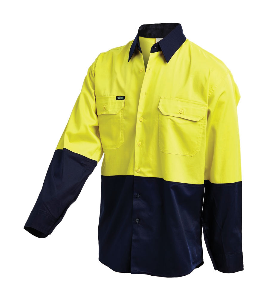 Workit Hi-Vis 2-Tone Drill Shirt ? Lightweight, Gusset Cuff – Quill Safety