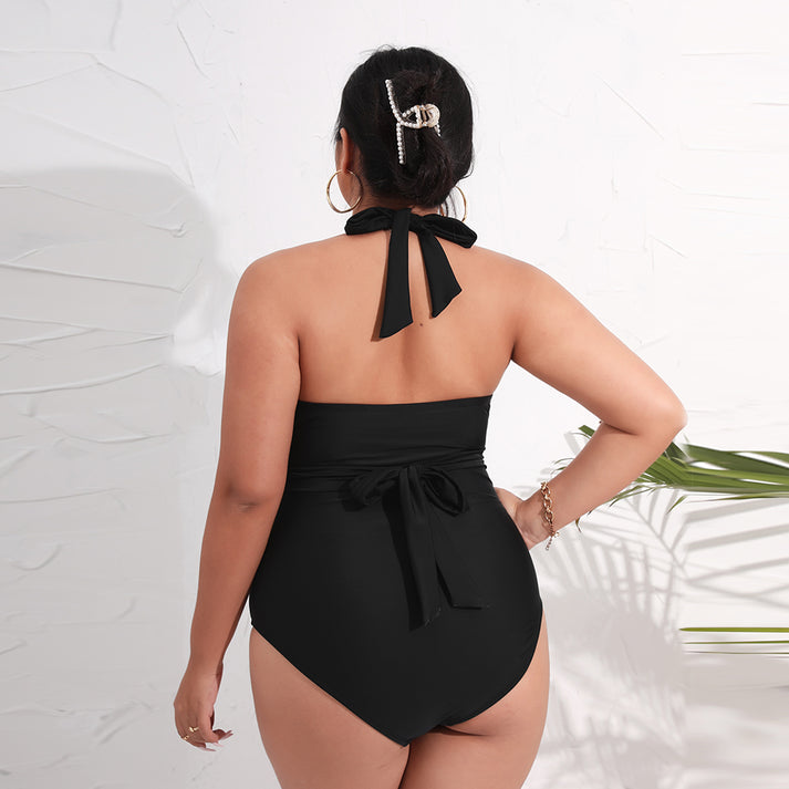 Deep Garden Wrap Cutout Plus Size Swimsuit