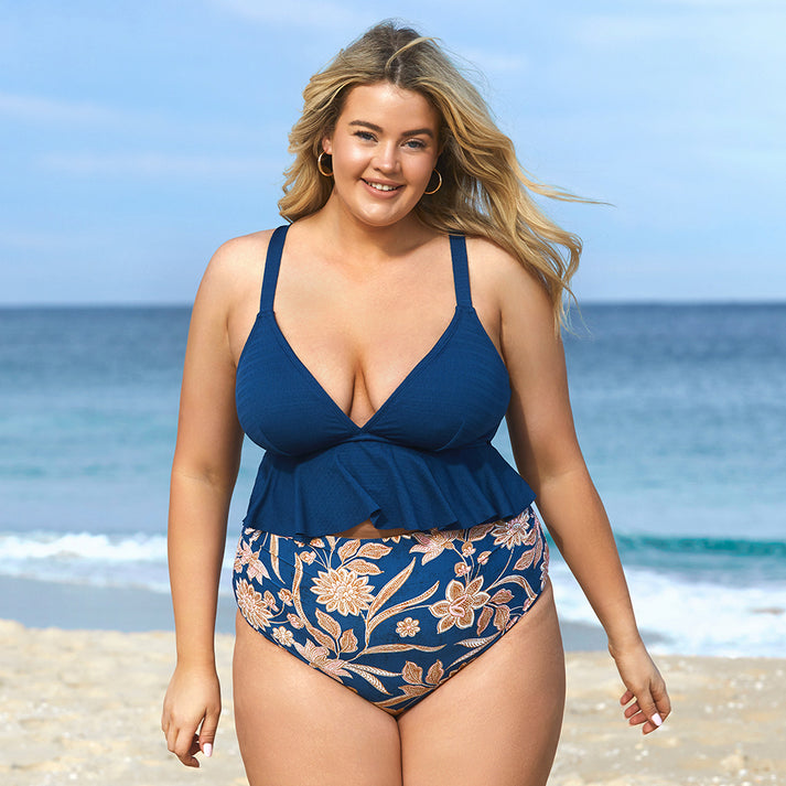 Deep Garden Wrap Cutout Plus Size Swimsuit