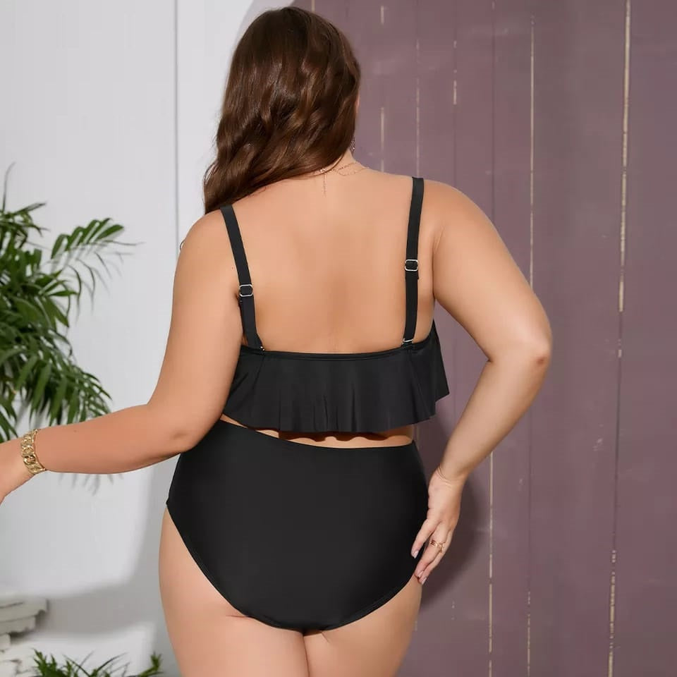 Finelylove Women's One-Piece Swimsuits Tummy Concealing Racerback Bra Style  Bikini Black XL 