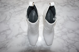 white patent leather booties